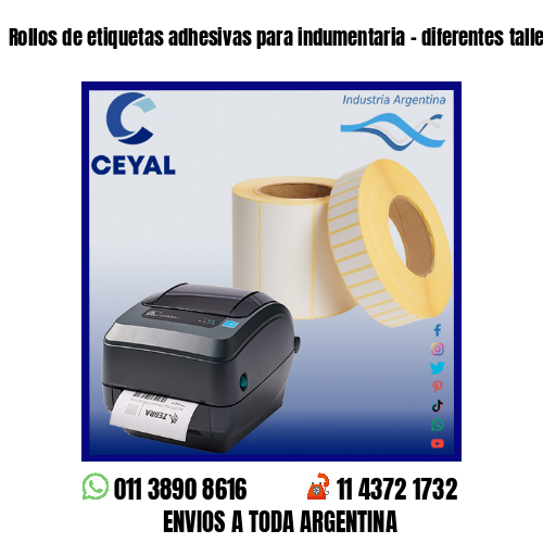 Rollos de etiquetas adhesivas para indumentaria – diferentes talles