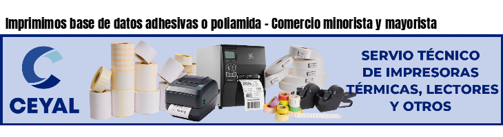 Imprimimos base de datos adhesivas o poliamida - Comercio minorista y mayorista