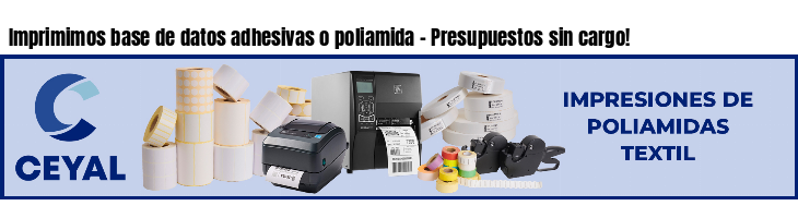 Imprimimos base de datos adhesivas o poliamida - Presupuestos sin cargo!