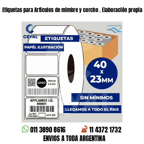 Etiquetas para Artículos de mimbre y corcho . Elaboración propia