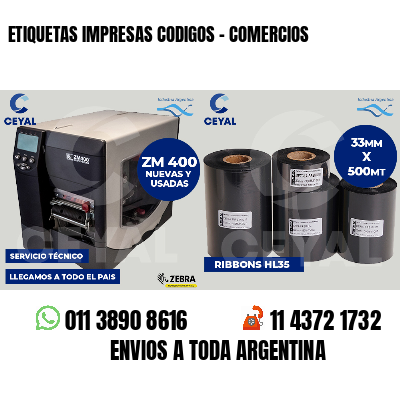 ETIQUETAS IMPRESAS CODIGOS - COMERCIOS
