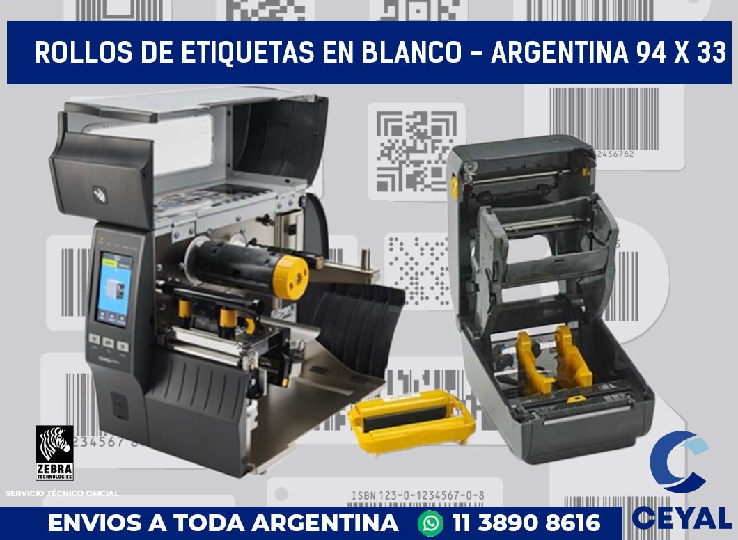 Rollos de etiquetas en blanco - Argentina 94 x 33