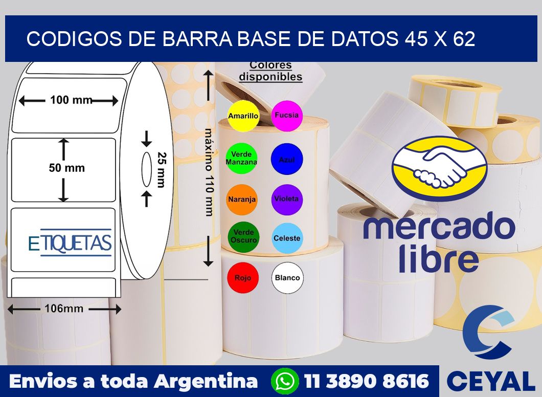 Codigos de barra base de datos 45 x 62