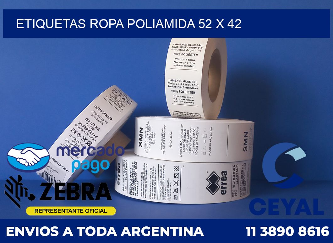 Etiquetas ropa poliamida 52 x 42