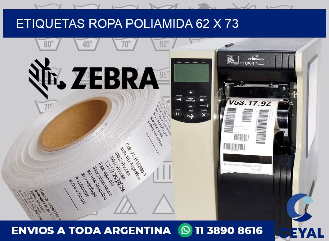 Etiquetas ropa poliamida 62 x 73