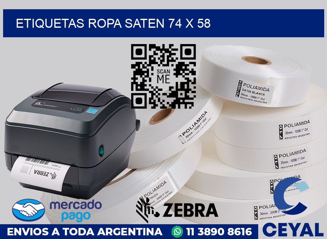Etiquetas ropa saten 74 x 58