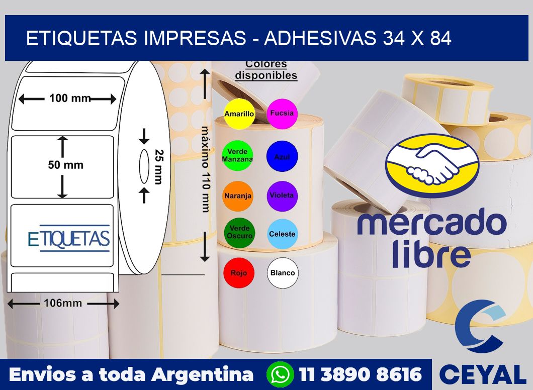 etiquetas impresas - Adhesivas 34 x 84