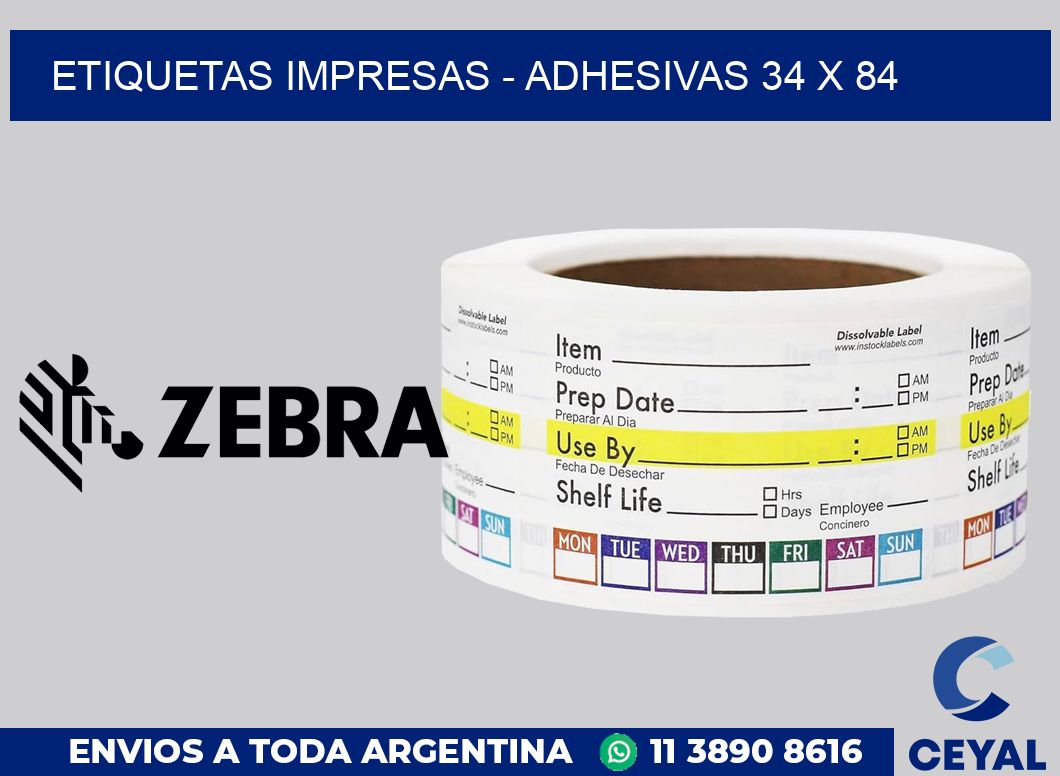 etiquetas impresas - Adhesivas 34 x 84