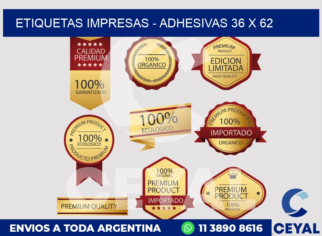 etiquetas impresas - Adhesivas 36 x 62