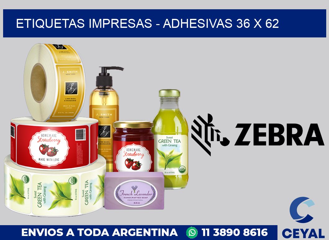 etiquetas impresas - Adhesivas 36 x 62