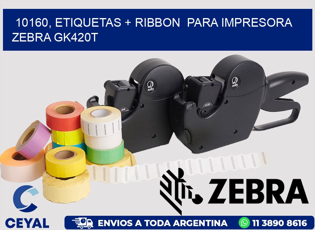 10160, etiquetas + ribbon  para impresora zebra GK420T