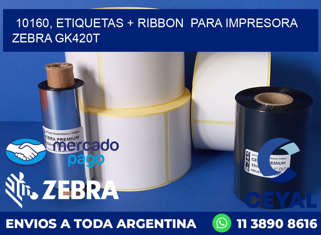 10160, etiquetas + ribbon  para impresora zebra GK420T