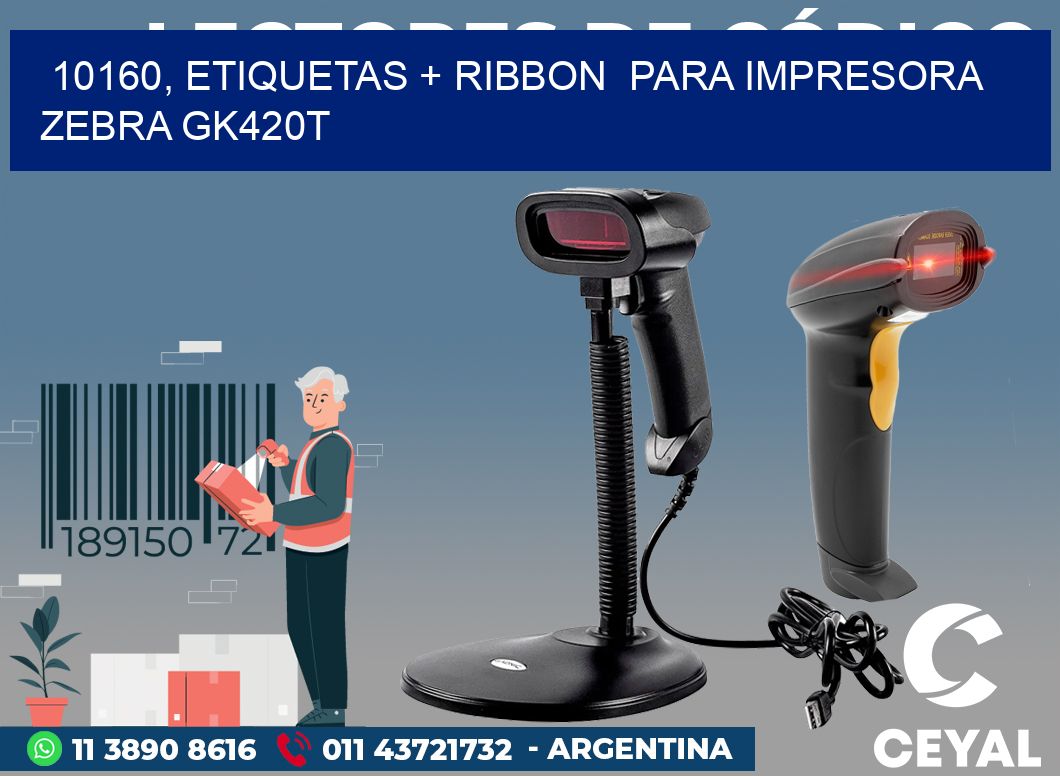 10160, etiquetas + ribbon  para impresora zebra GK420T