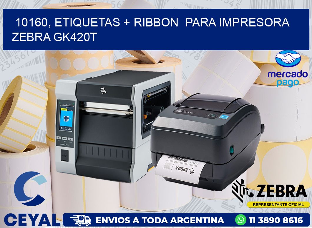 10160, etiquetas + ribbon  para impresora zebra GK420T