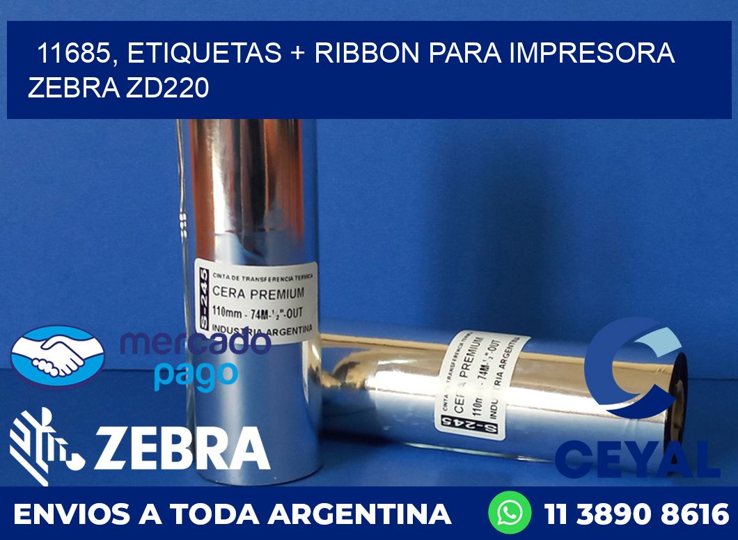 11685, etiquetas + ribbon para impresora zebra zd220