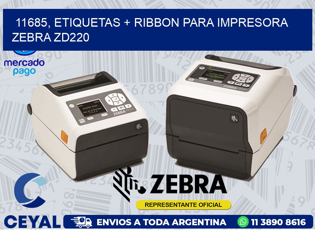 11685, etiquetas + ribbon para impresora zebra zd220