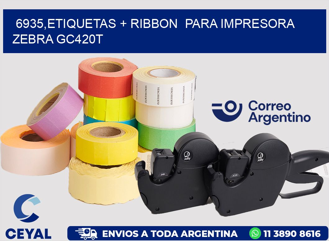 6935,etiquetas + ribbon  para impresora zebra GC420T