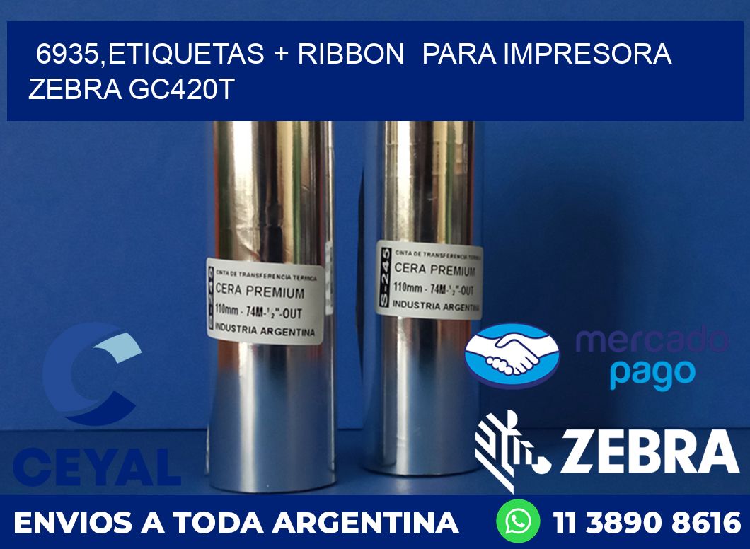6935,etiquetas + ribbon  para impresora zebra GC420T