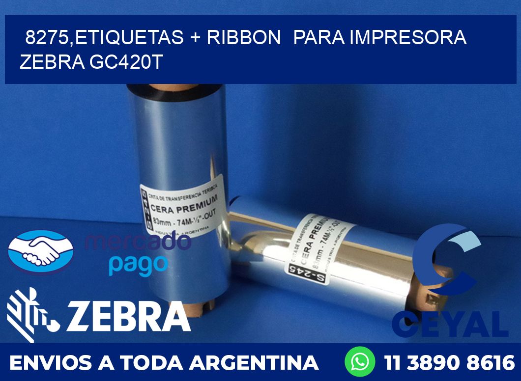 8275,etiquetas + ribbon  para impresora zebra GC420T