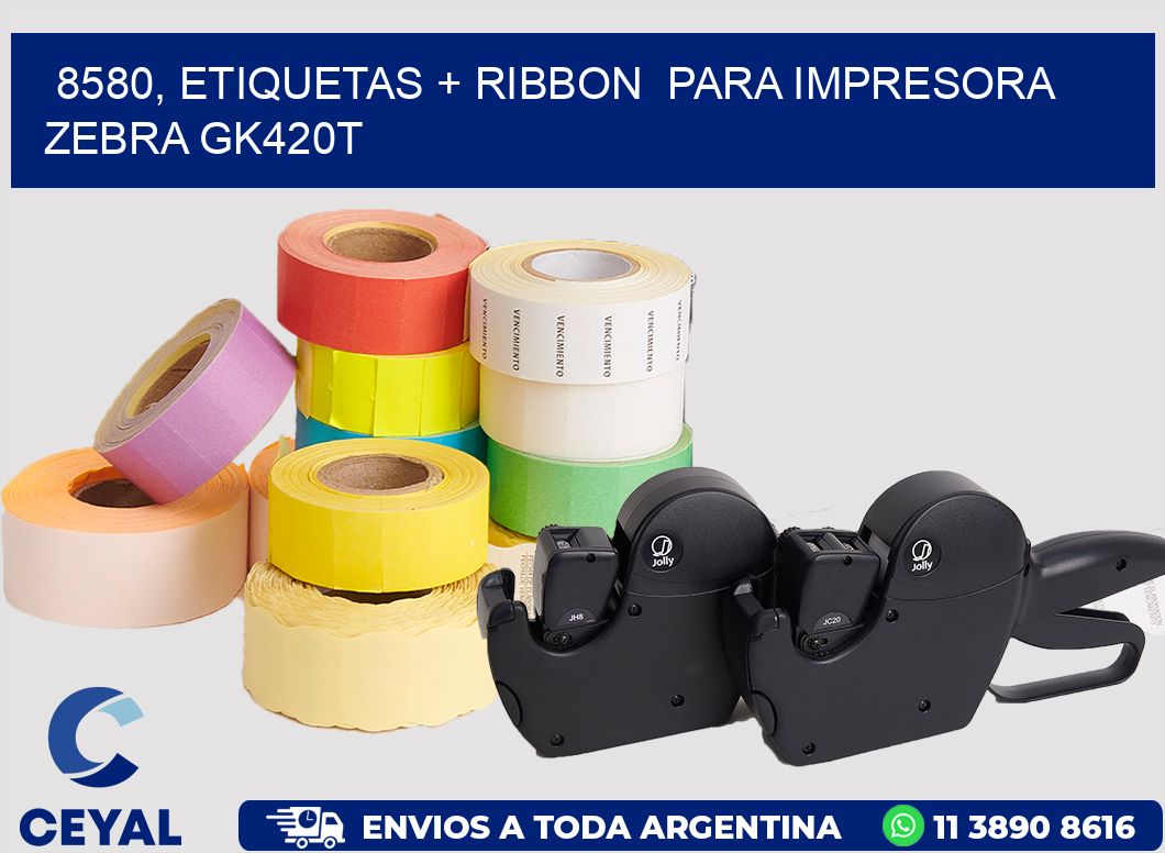 8580, etiquetas + ribbon  para impresora zebra GK420T