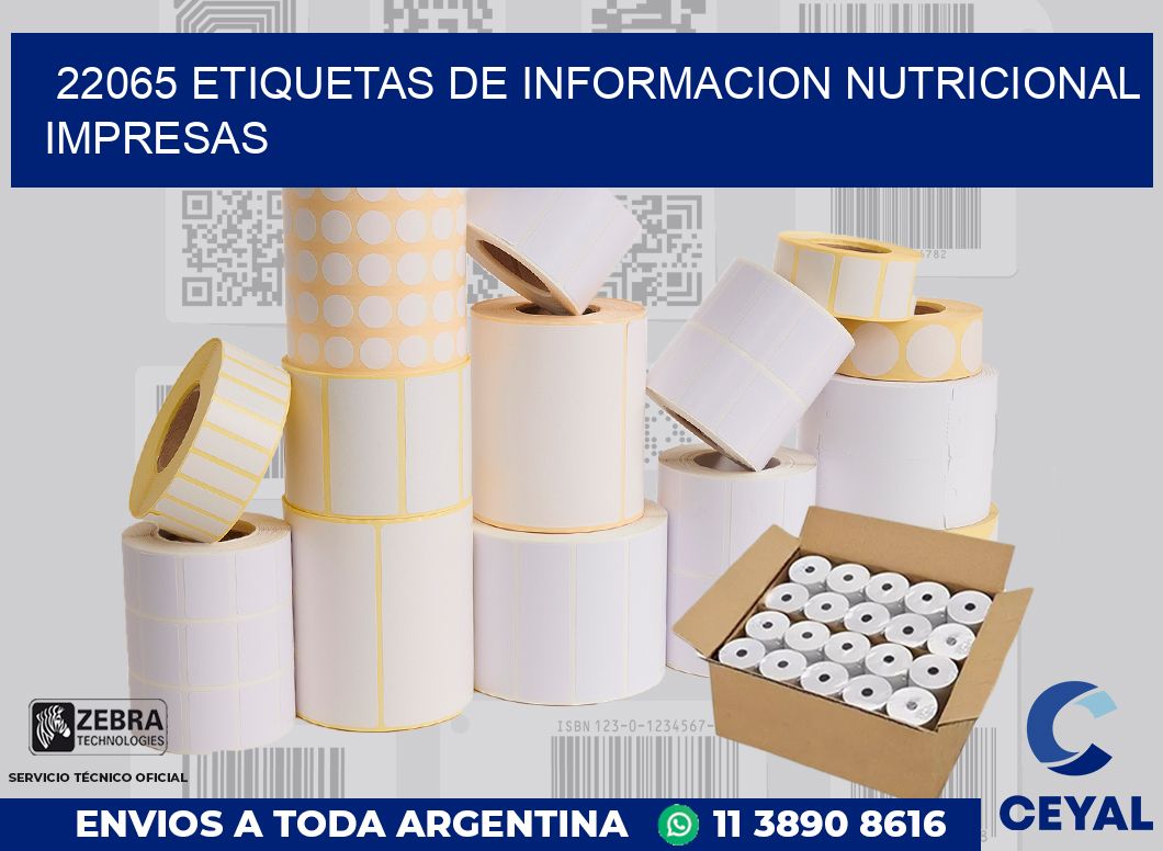 22065 ETIQUETAS DE INFORMACION NUTRICIONAL IMPRESAS