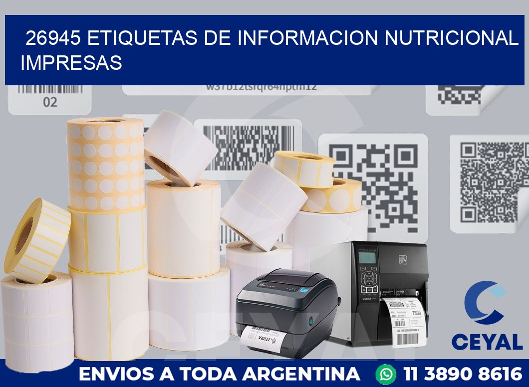 26945 ETIQUETAS DE INFORMACION NUTRICIONAL IMPRESAS
