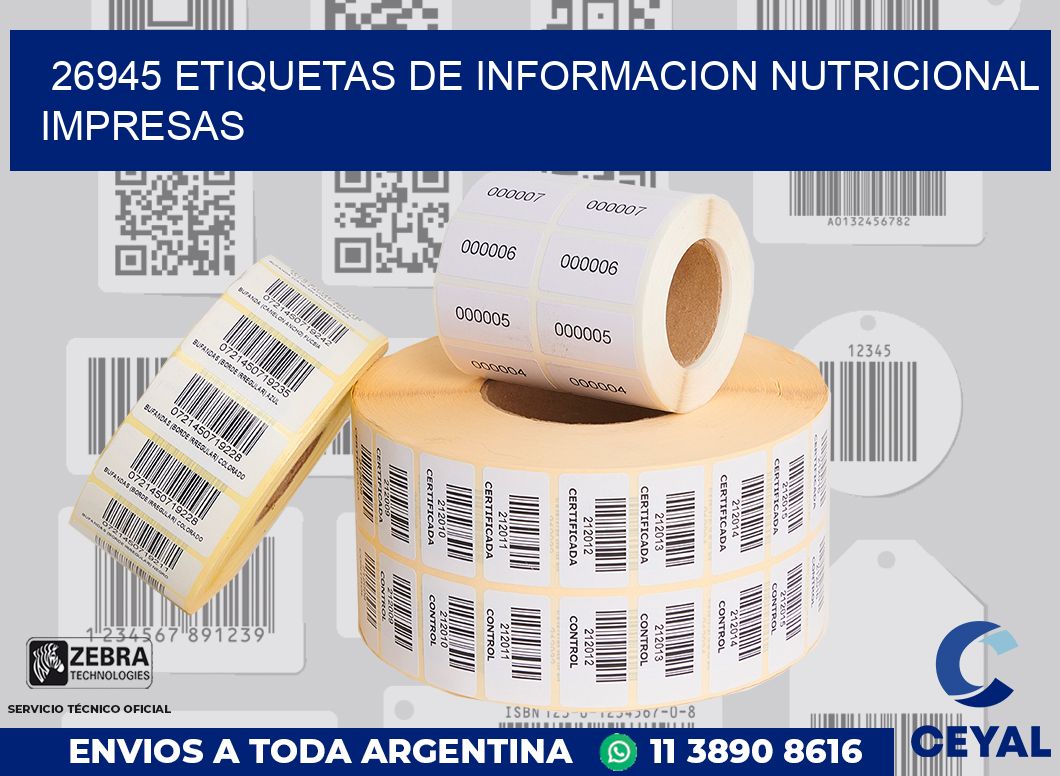 26945 ETIQUETAS DE INFORMACION NUTRICIONAL IMPRESAS