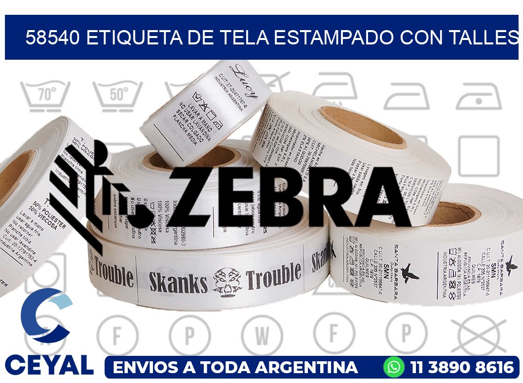 58540 ETIQUETA DE TELA ESTAMPADO CON TALLES