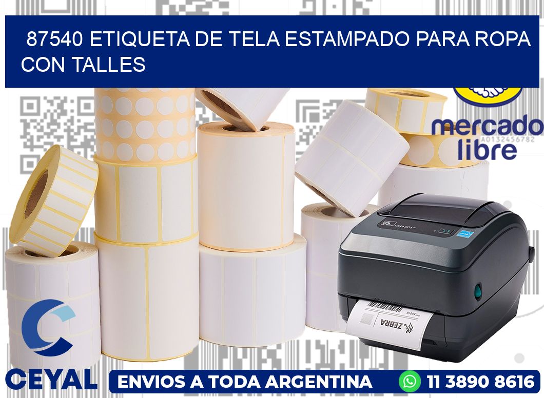 87540 ETIQUETA DE TELA ESTAMPADO PARA ROPA CON TALLES