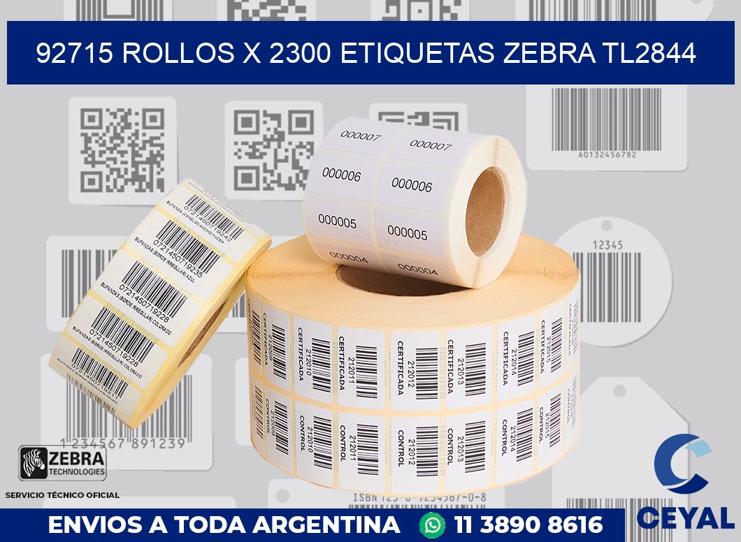 92715 Rollos x 2300 etiquetas zebra tl2844
