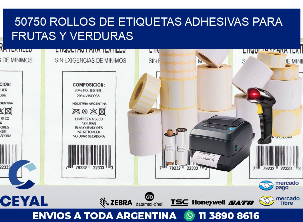 50750 ROLLOS DE ETIQUETAS ADHESIVAS PARA FRUTAS Y VERDURAS