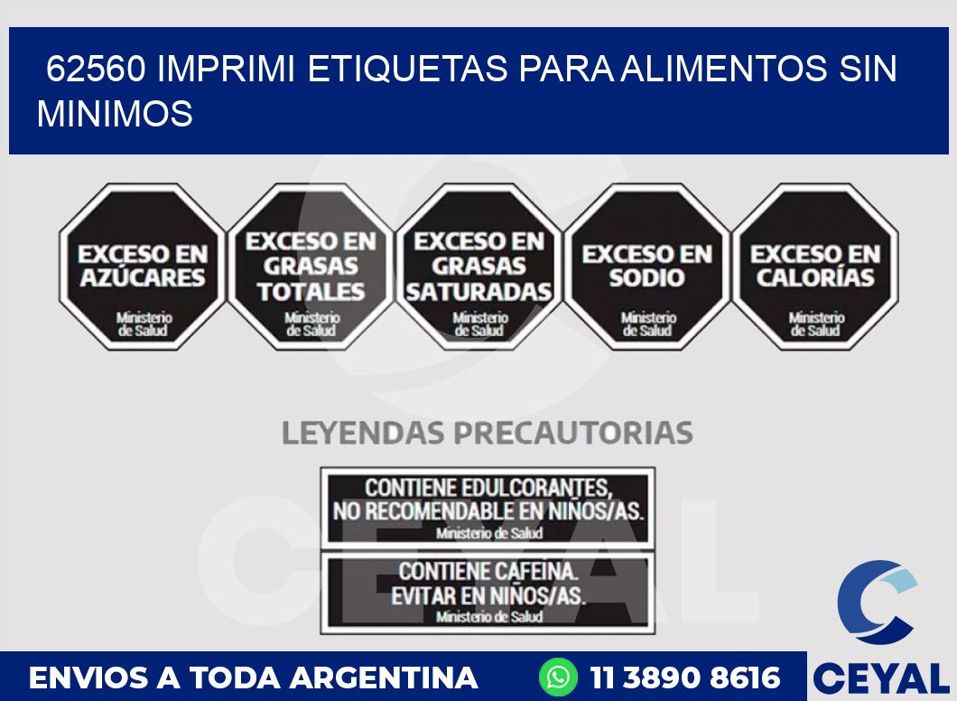 62560 IMPRIMI ETIQUETAS PARA ALIMENTOS SIN MINIMOS