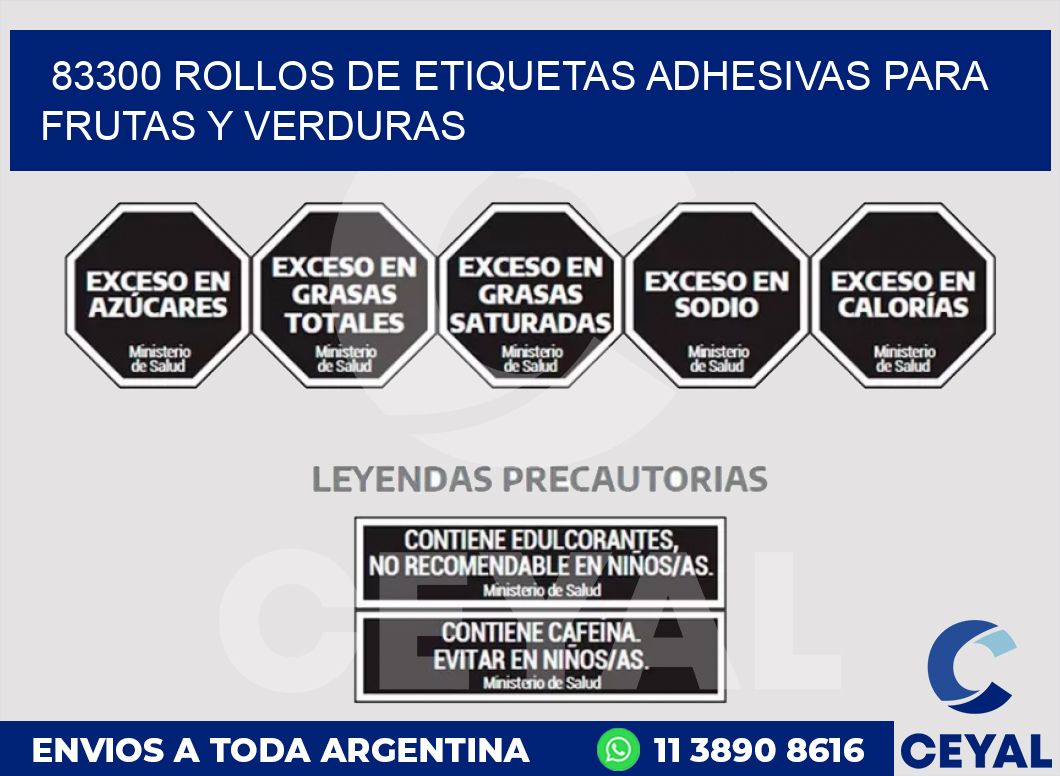 83300 ROLLOS DE ETIQUETAS ADHESIVAS PARA FRUTAS Y VERDURAS