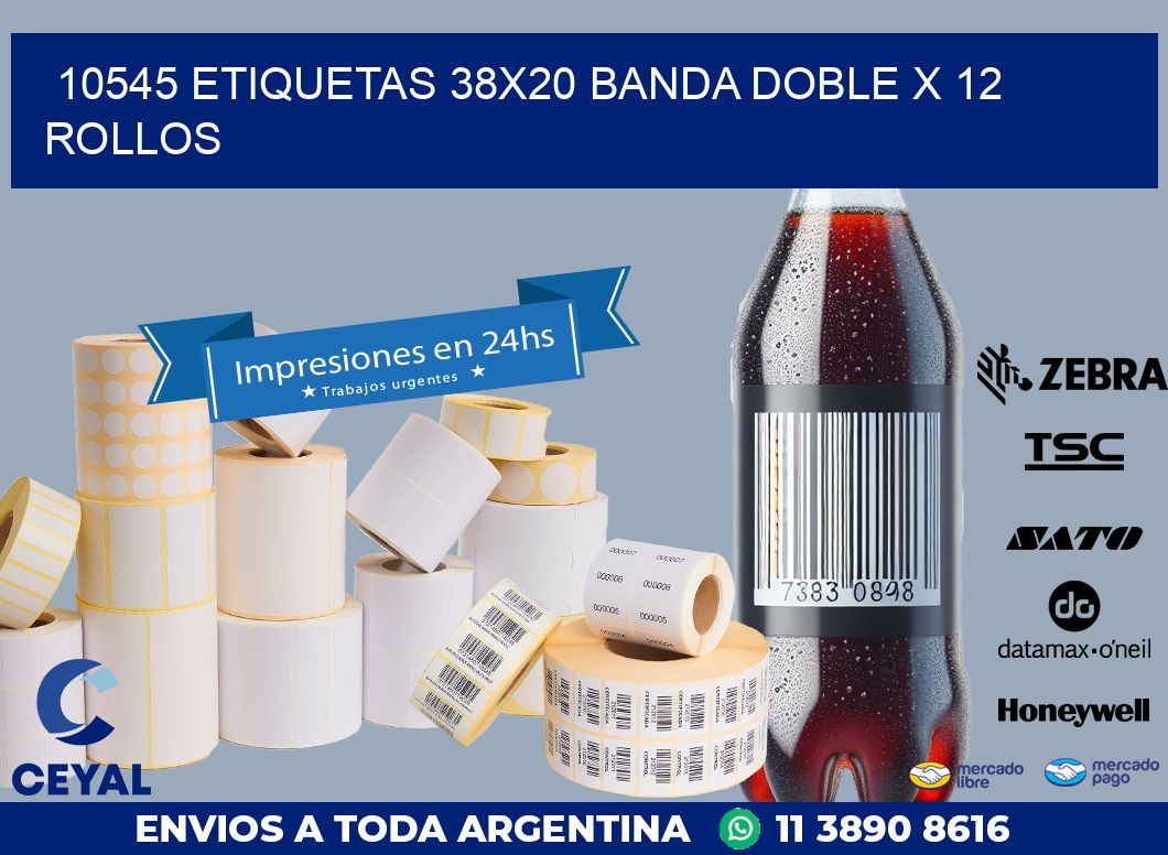 10545 ETIQUETAS 38X20 BANDA DOBLE X 12 ROLLOS