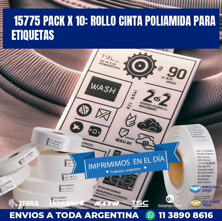 15775 PACK X 10: ROLLO CINTA POLIAMIDA PARA ETIQUETAS