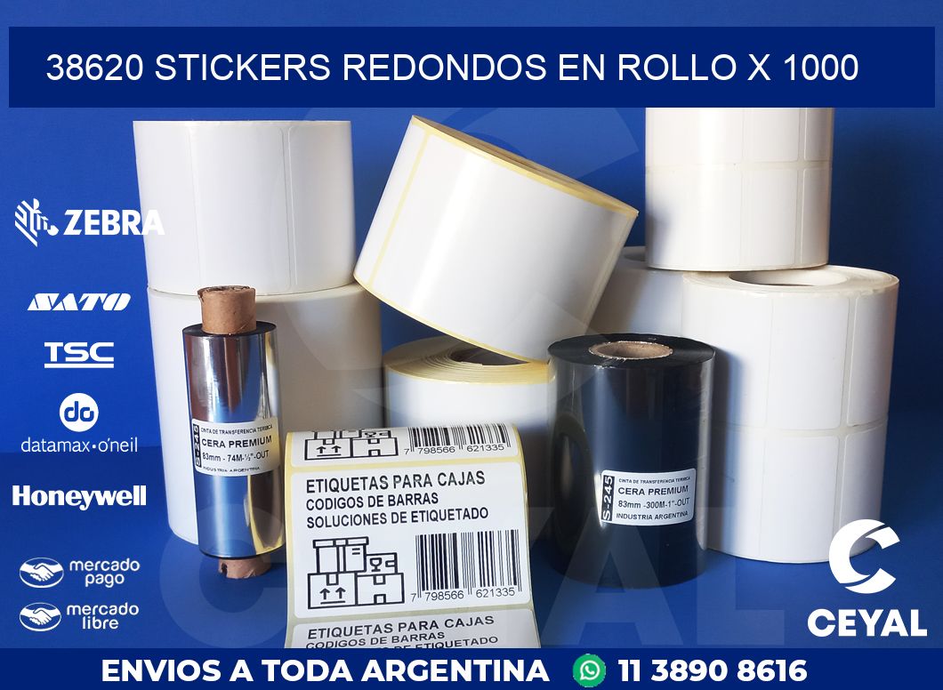 38620 STICKERS REDONDOS EN ROLLO X 1000