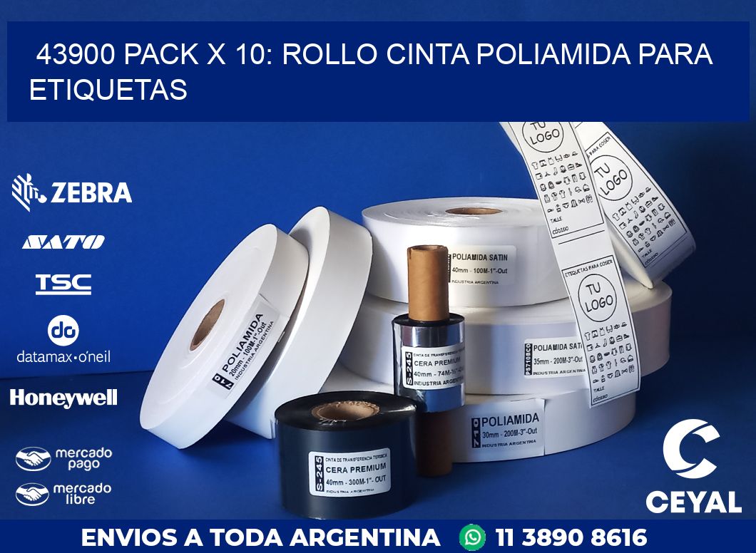 43900 PACK X 10: ROLLO CINTA POLIAMIDA PARA ETIQUETAS