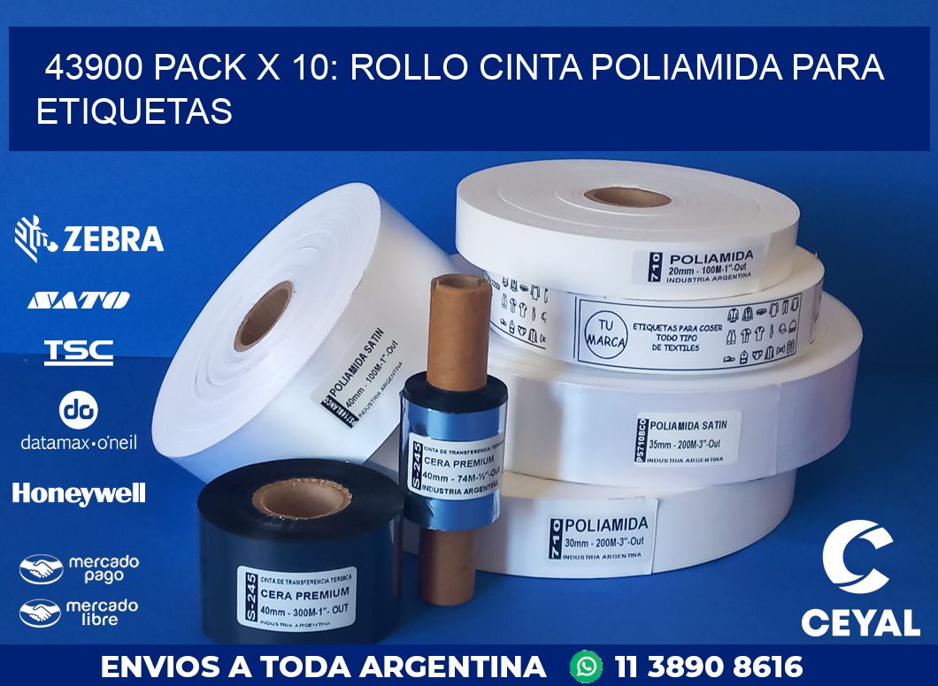 43900 PACK X 10: ROLLO CINTA POLIAMIDA PARA ETIQUETAS