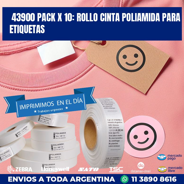 43900 PACK X 10: ROLLO CINTA POLIAMIDA PARA ETIQUETAS