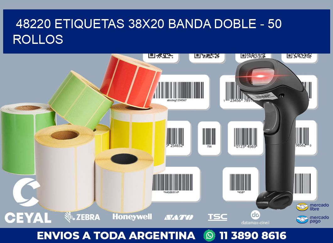 48220 ETIQUETAS 38X20 BANDA DOBLE - 50 ROLLOS