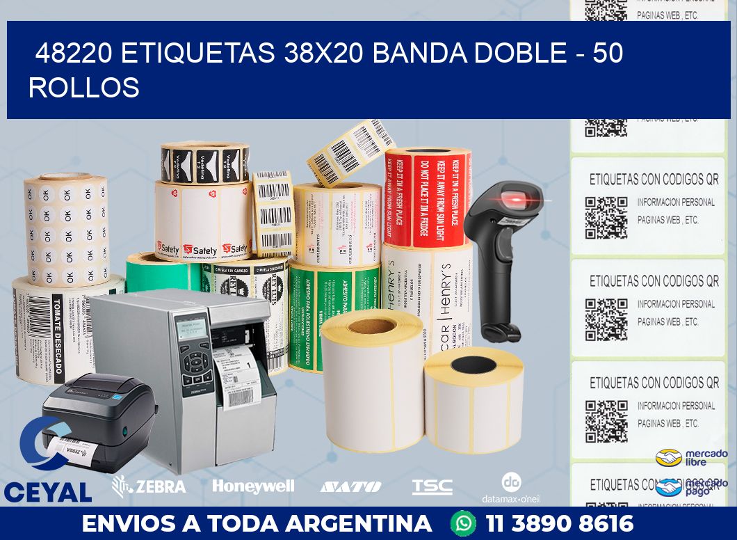 48220 ETIQUETAS 38X20 BANDA DOBLE - 50 ROLLOS
