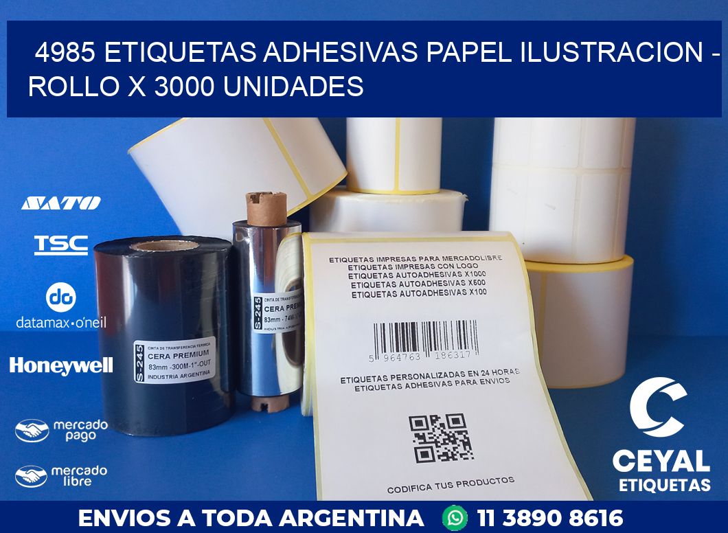 4985 ETIQUETAS ADHESIVAS PAPEL ILUSTRACION - ROLLO X 3000 UNIDADES