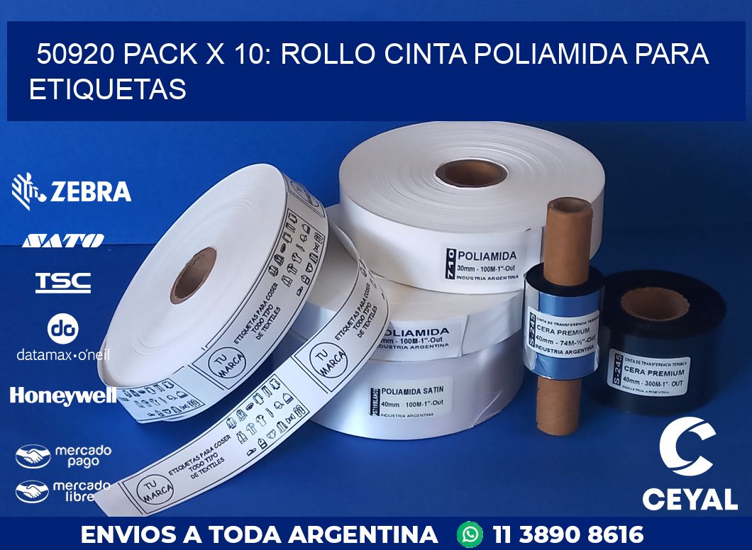 50920 PACK X 10: ROLLO CINTA POLIAMIDA PARA ETIQUETAS