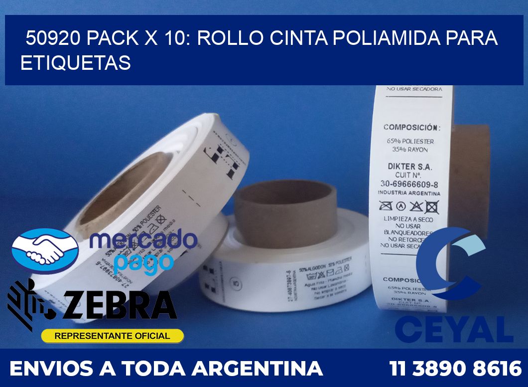 50920 PACK X 10: ROLLO CINTA POLIAMIDA PARA ETIQUETAS