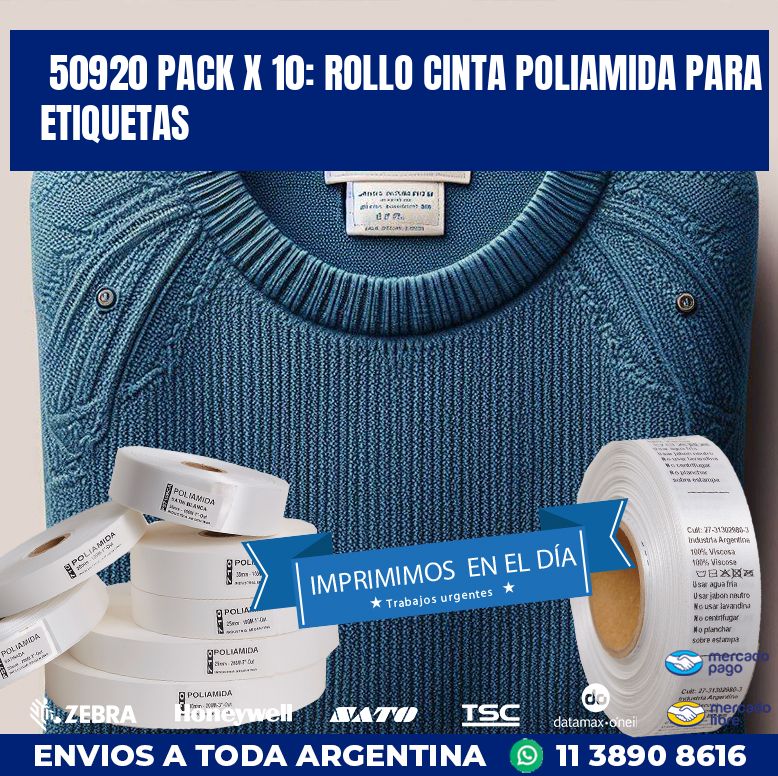 50920 PACK X 10: ROLLO CINTA POLIAMIDA PARA ETIQUETAS