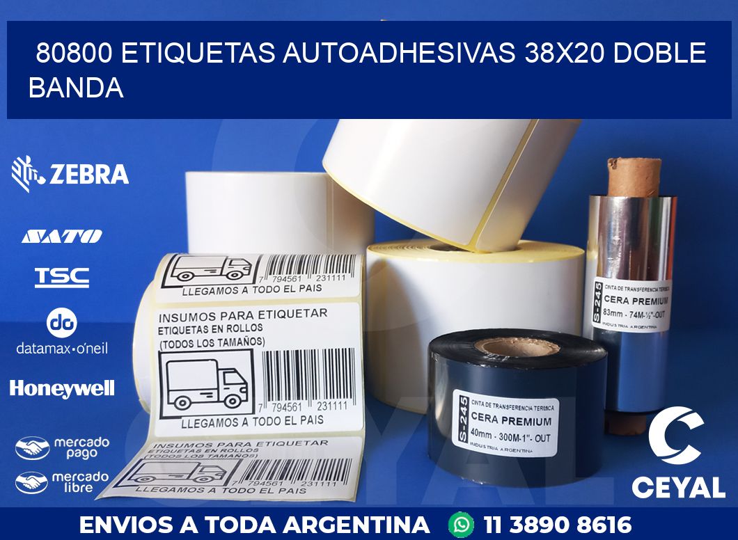 80800 ETIQUETAS AUTOADHESIVAS 38X20 DOBLE BANDA