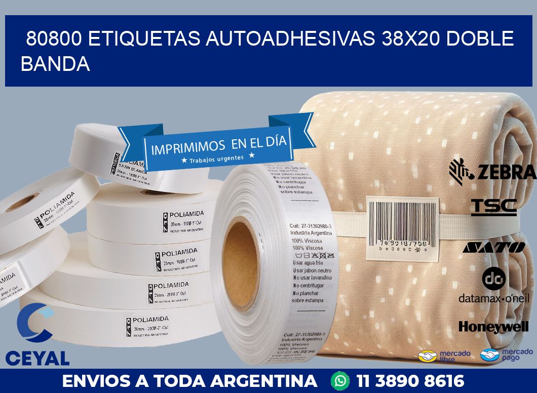 80800 ETIQUETAS AUTOADHESIVAS 38X20 DOBLE BANDA
