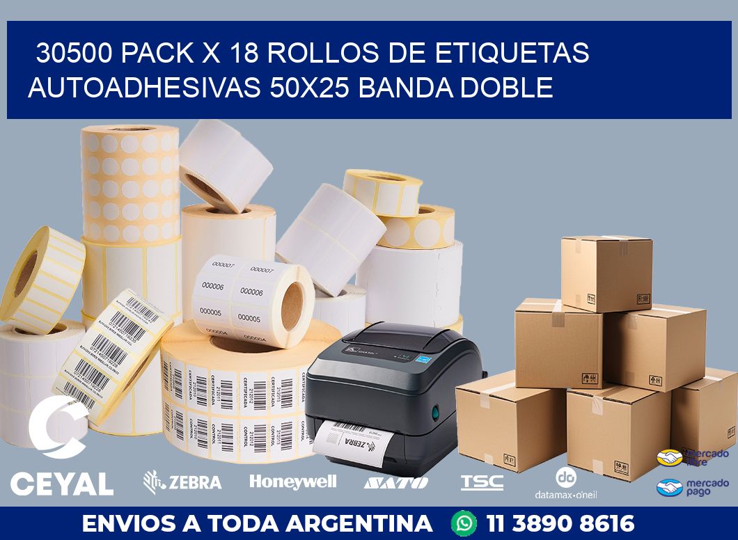 30500 PACK X 18 ROLLOS DE ETIQUETAS AUTOADHESIVAS 50X25 BANDA DOBLE