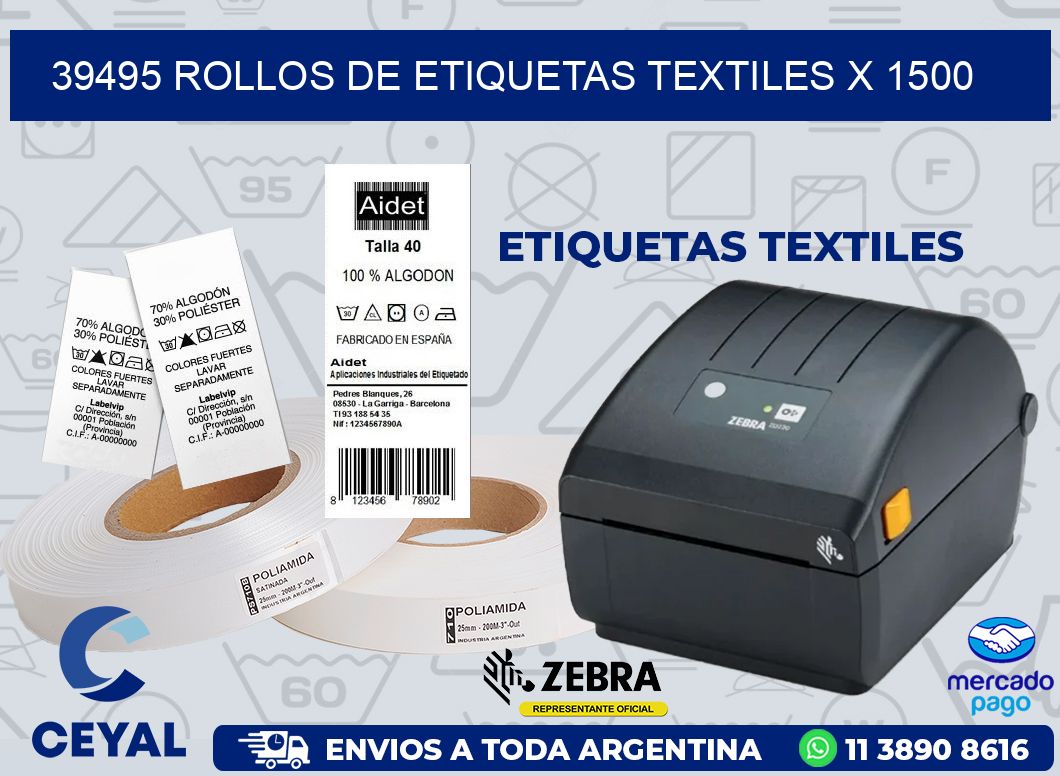 39495 ROLLOS DE ETIQUETAS TEXTILES X 1500