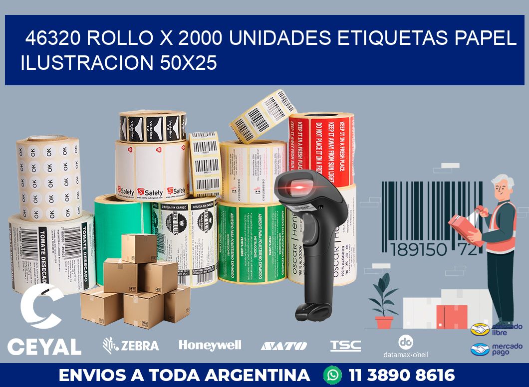 46320 ROLLO X 2000 UNIDADES ETIQUETAS PAPEL ILUSTRACION 50X25